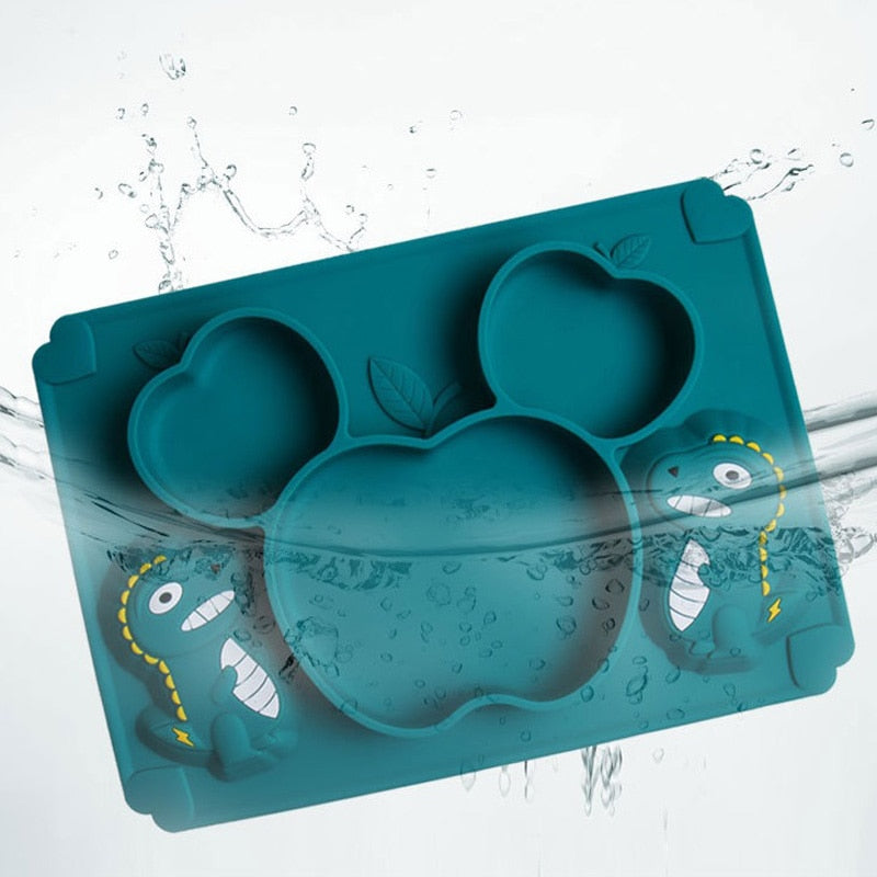 Dinosaur Silicone Plate Spoon Fork Set